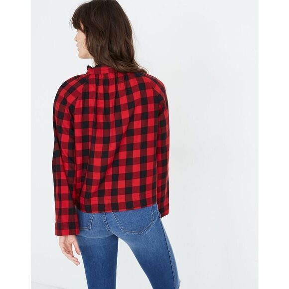 Madewell Tie-Neck Popover Shirt in Buffalo Check - Size: Medium - Picture 3 of 9